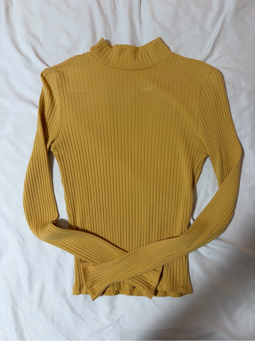 Ribbed Mock Neck Long Sleeve Top in Mustard
